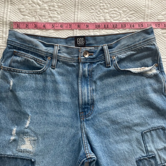 Urban Outfitters BDG Dad Slim Taper Fit Jean Medium Wash Patchwork Denim 33 - Picture 8 of 16